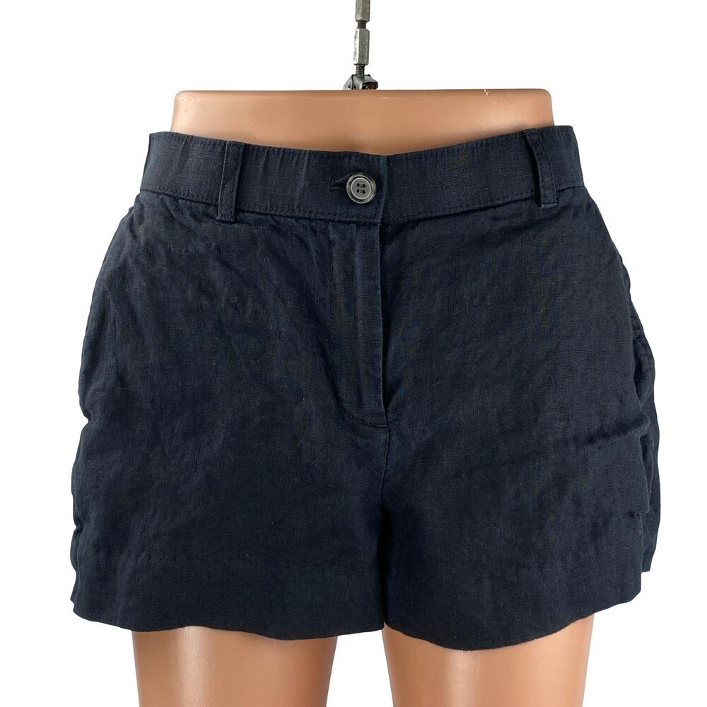 J.Crew 100% Linen Women's Black Mid Rise Wide Leg Casual Lounge Summer Shorts XS